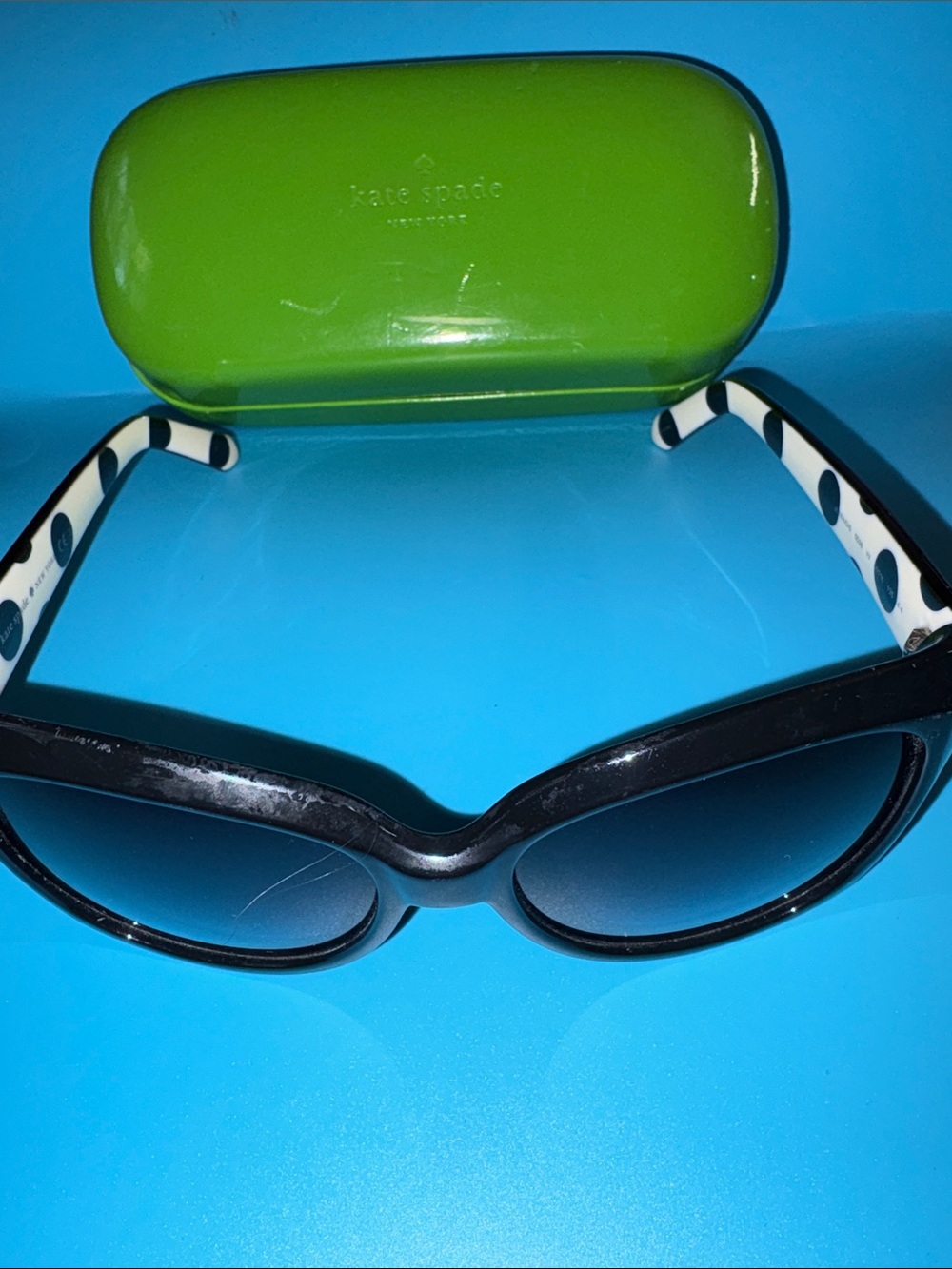 Kate Spade Jessa Black Sunglasses with Black-and-White Polka Dot Temples Inside